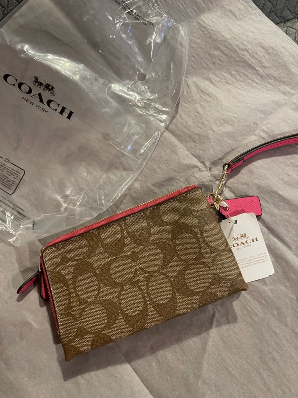 NWT Coach “Dahlia Pink”Double Zip Wristlet - Picture 8 of 9